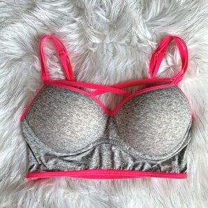 Victoria's Secret Pink Small Gray Pink Cage Criss Cross Strappy Pushup Bralette